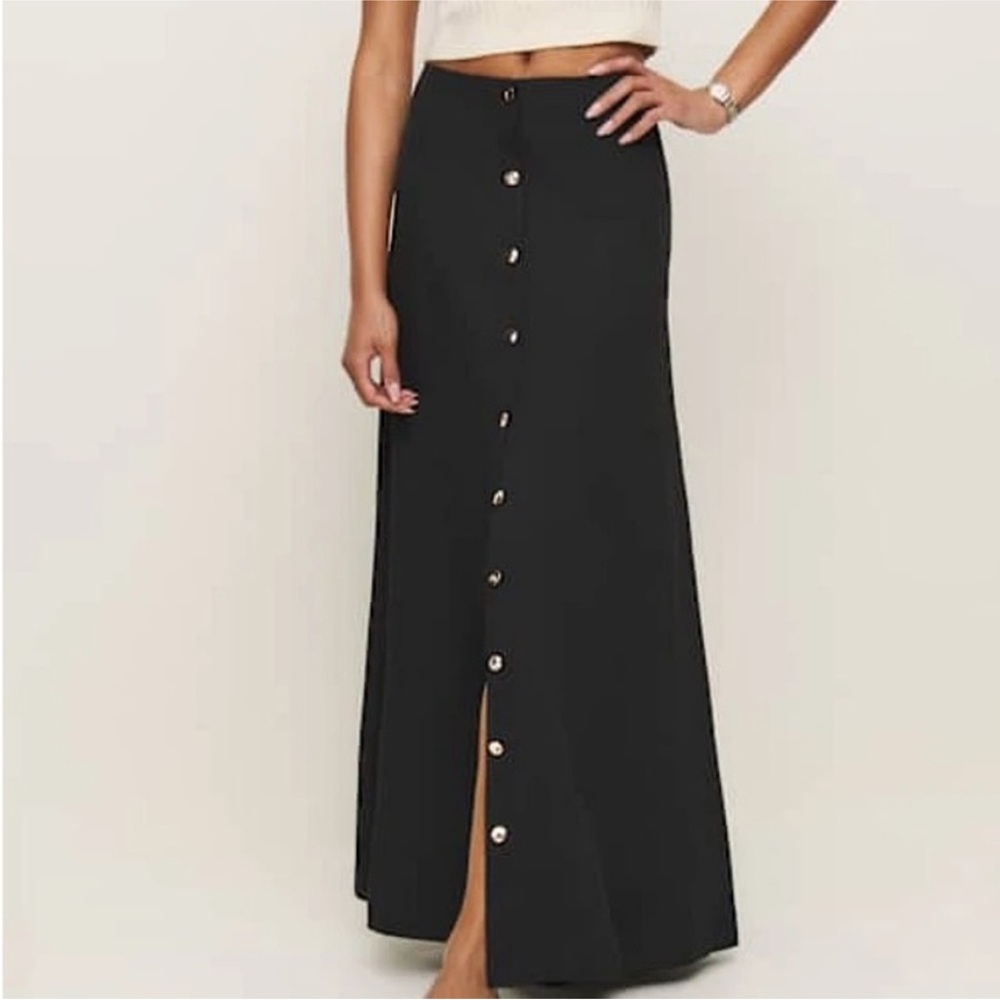 Reformation Black Maxi Skirt with Button Detail